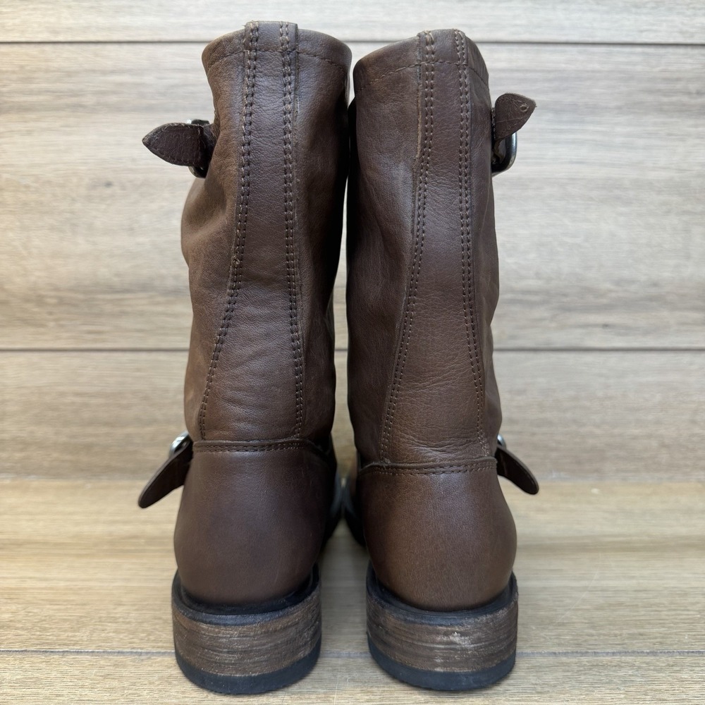 Frye Veronica Slouchy Short Brown Leather Harness Moto Boots Women Size 6.5 - Picture 5 of 11